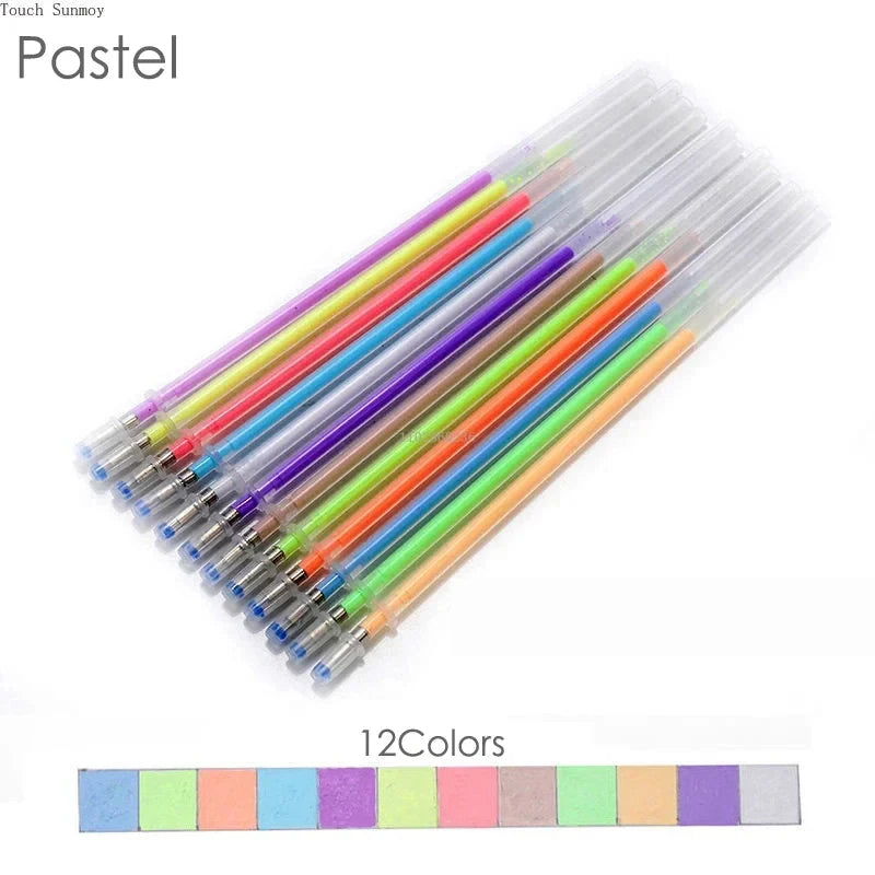100/12 Colors Gel Pen Refills Glitter Metallic Pastel Fluorescence Neon Pen Ink Refills for Adult Coloring Books Scrapbooking