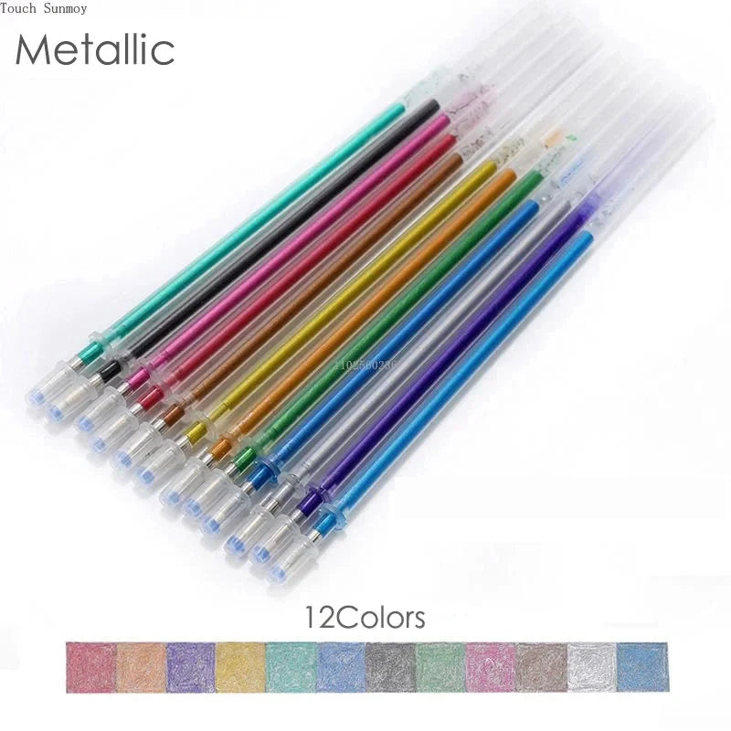 100/12 Colors Gel Pen Refills Glitter Metallic Pastel Fluorescence Neon Pen Ink Refills for Adult Coloring Books Scrapbooking