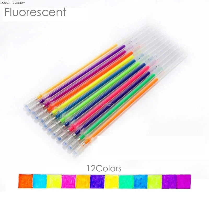 100/12 Colors Gel Pen Refills Glitter Metallic Pastel Fluorescence Neon Pen Ink Refills for Adult Coloring Books Scrapbooking