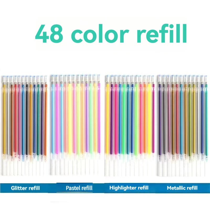 100/12 Colors Gel Pen Refills Glitter Metallic Pastel Fluorescence Neon Pen Ink Refills for Adult Coloring Books Scrapbooking