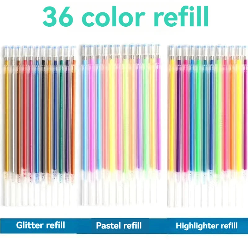 100/12 Colors Gel Pen Refills Glitter Metallic Pastel Fluorescence Neon Pen Ink Refills for Adult Coloring Books Scrapbooking