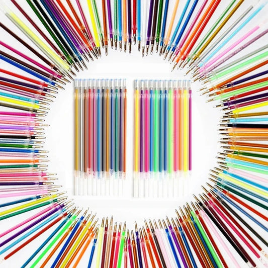 100/12 Colors Gel Pen Refills Glitter Metallic Pastel Fluorescence Neon Pen Ink Refills for Adult Coloring Books Scrapbooking
